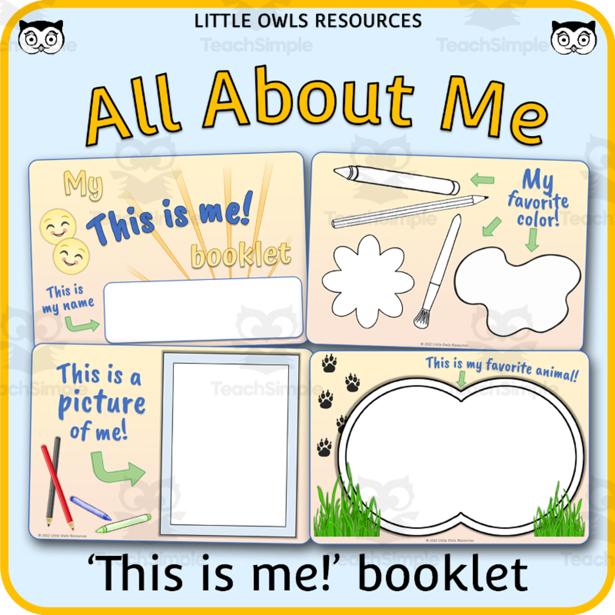 An educational teaching resource from Little Owls Resources entitled All About Me - 'This is Me!' Booklet downloadable at Teach Simple.