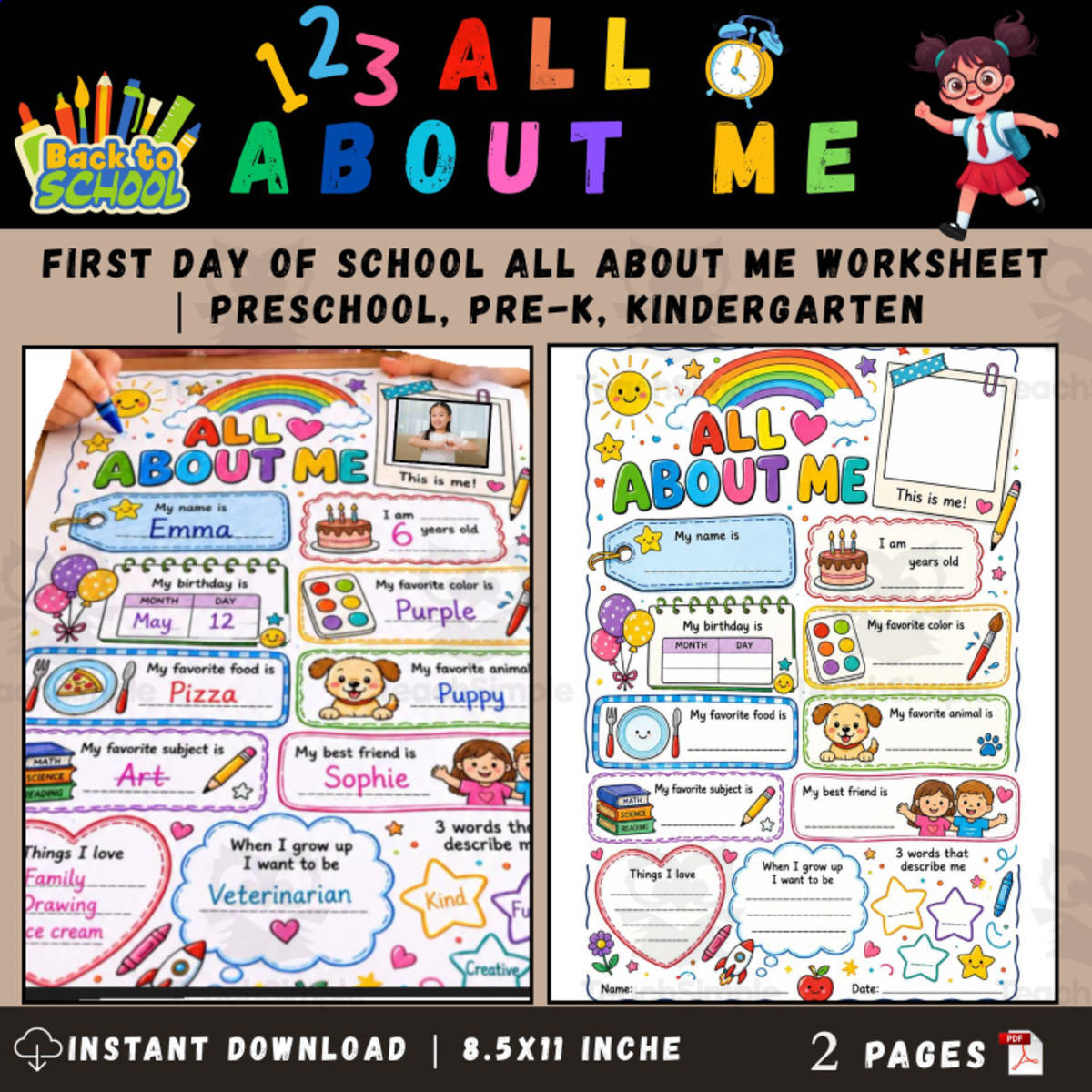 An educational teaching resource from Source Class entitled All About Me Worksheet | Back to School Get to Know You Activity 2026 downloadable at Teach Simple.