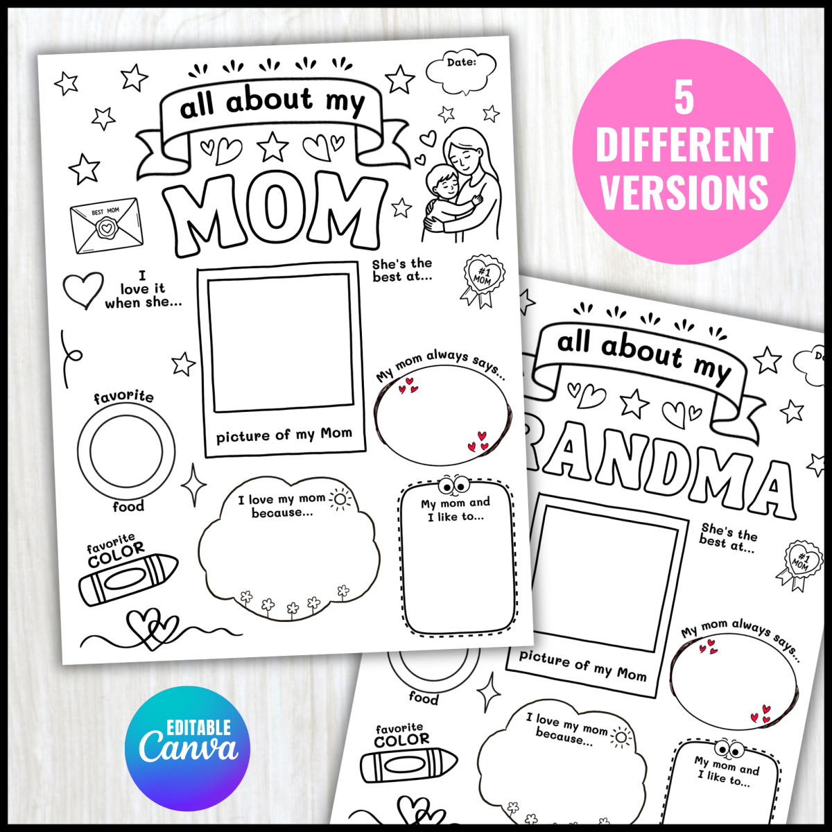 An educational teaching resource from screenzro entitled All About My Mom Coloring Page Mother's Day Printable Questionnaire downloadable at Teach Simple.