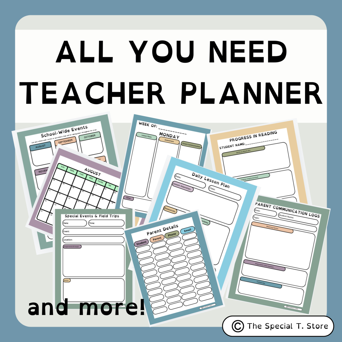 An educational teaching resource from The Special T. Store entitled All You Need Teacher Planner downloadable at Teach Simple.