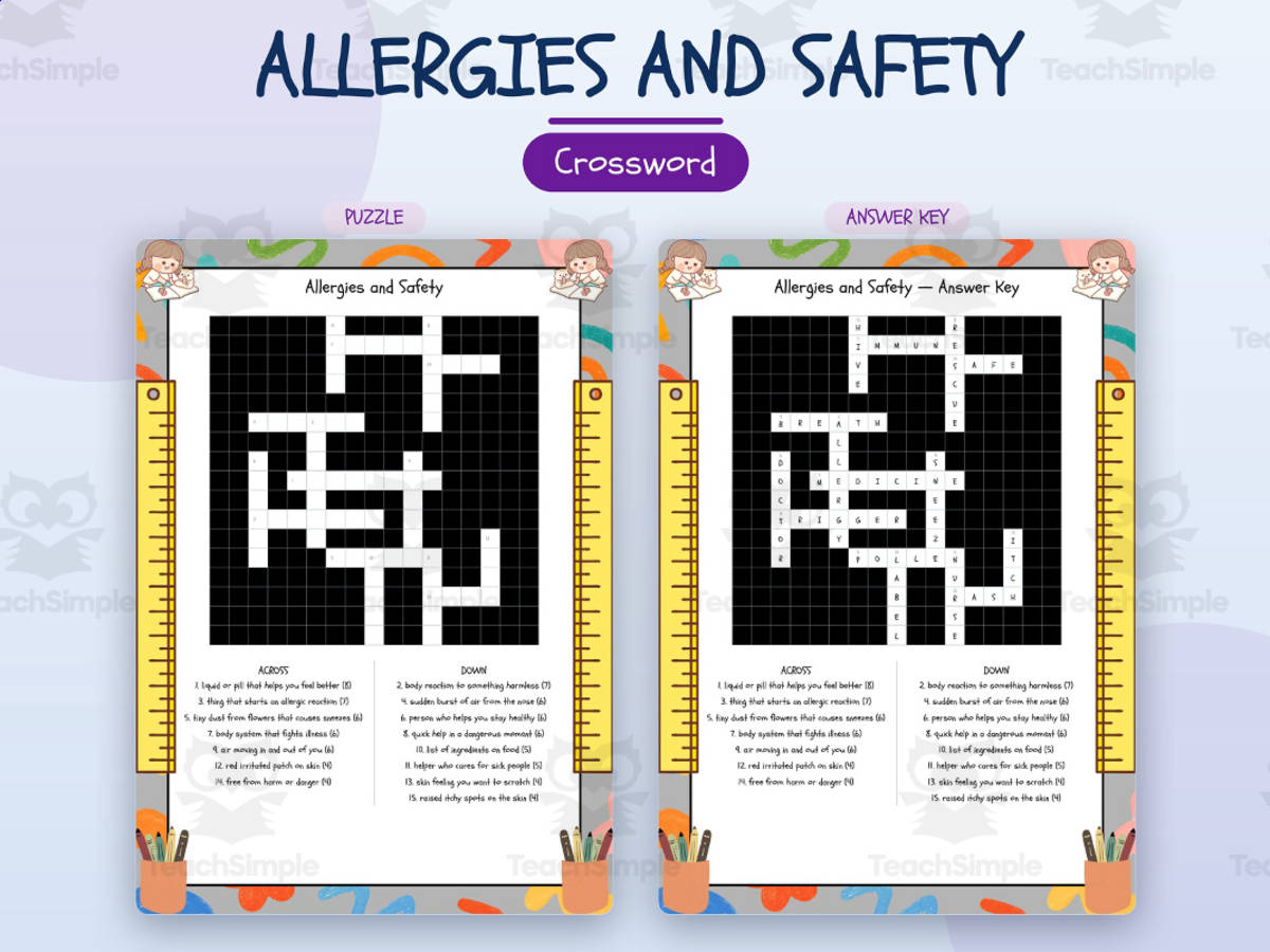 Allergies and Safety Crossword Printable | Vocabulary Worksheet preview