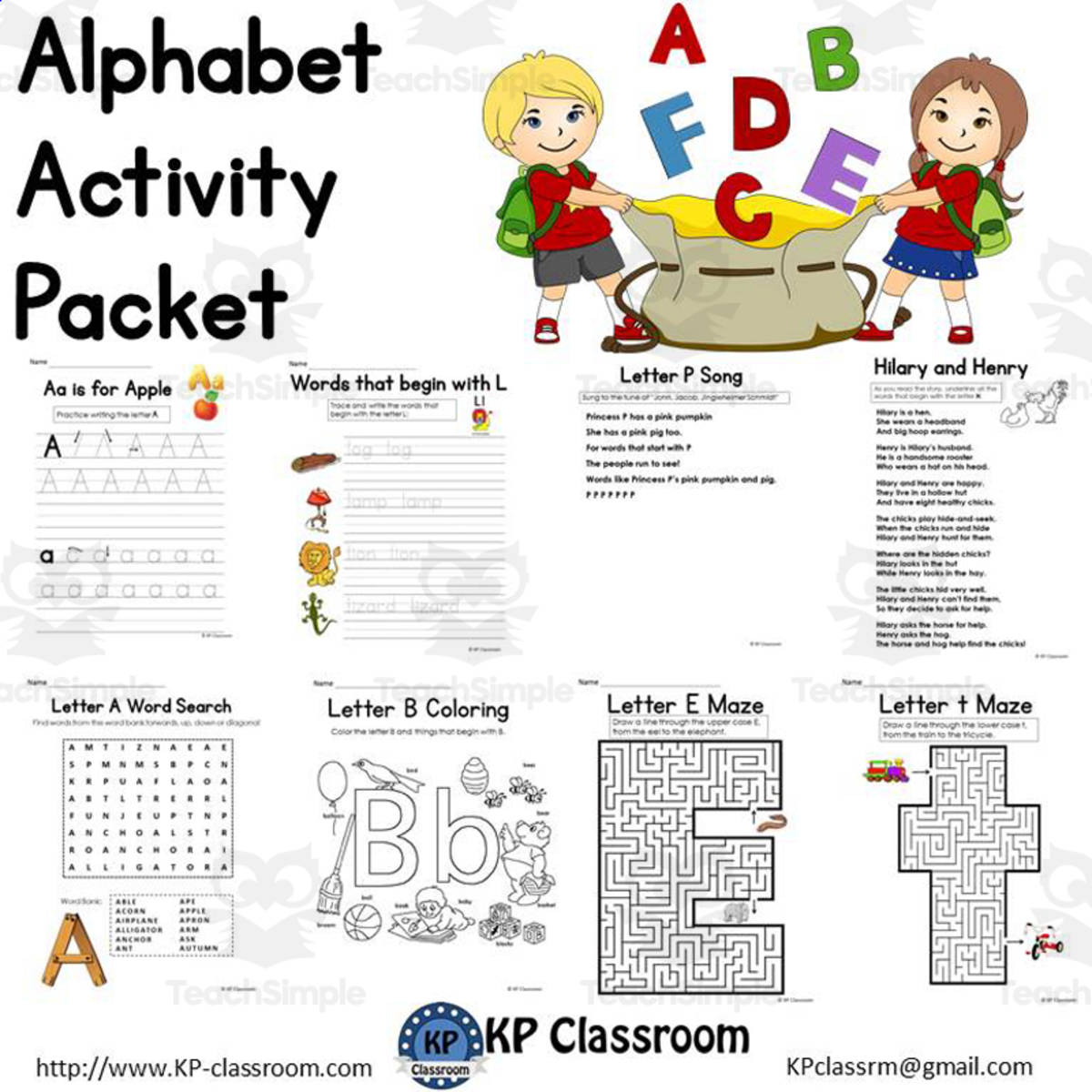 An educational teaching resource from KP Classroom entitled Alphabet Activity Packet downloadable at Teach Simple.