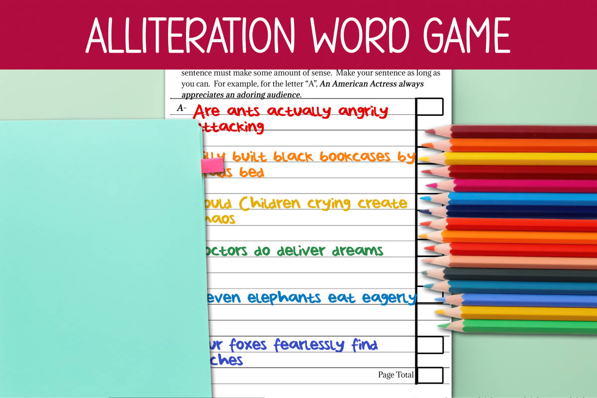 An educational teaching resource from Forever June Digital Design entitled ALPHABET ALLITERATION ACTIVITY, WORD GAME WORKSHEETS, GROUP ACTIVITIES downloadable at Teach Simple.