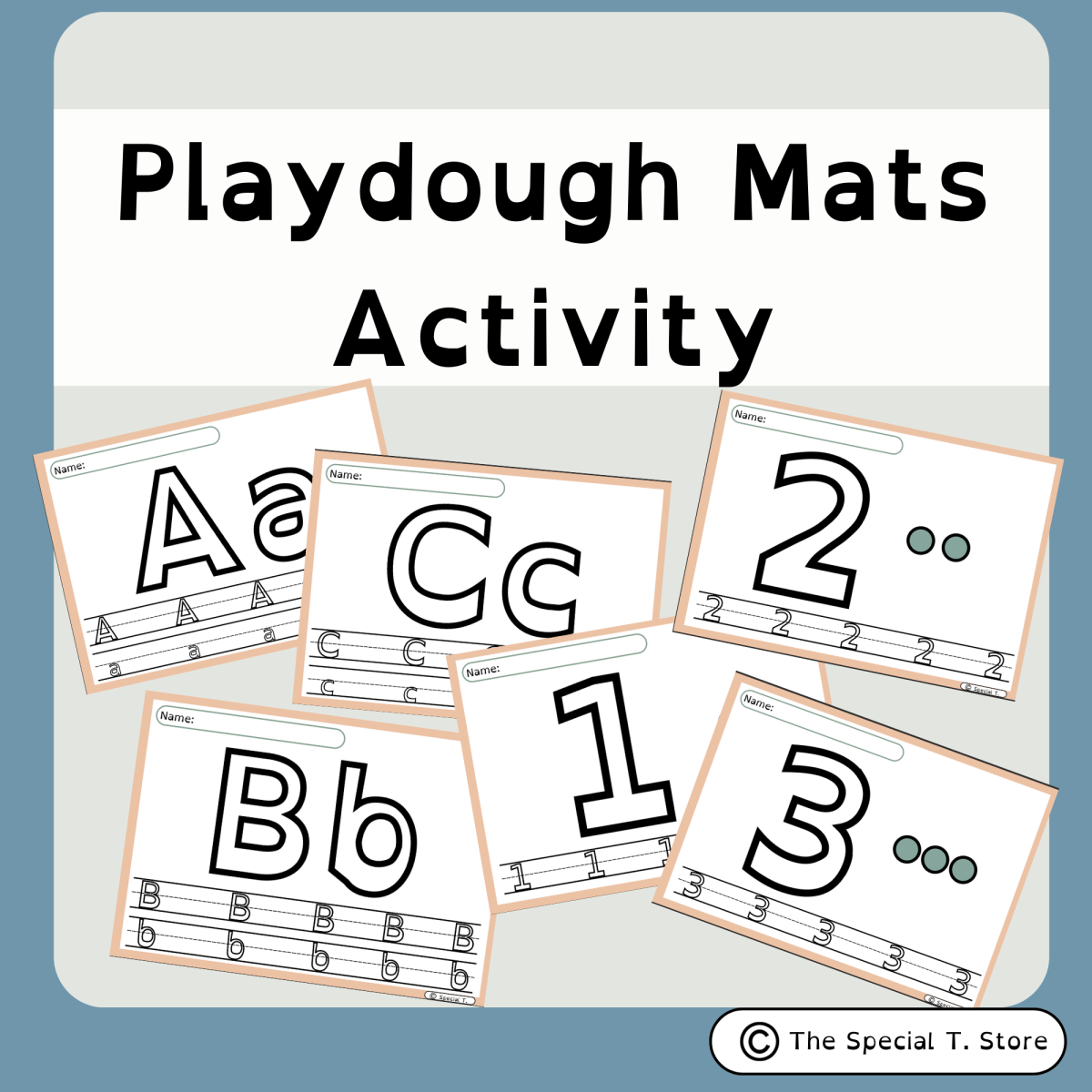 An educational teaching resource from The Special T. Store entitled Alphabet & Numbers Playdough Mats for Pre-K, K and Special Education downloadable at Teach Simple.