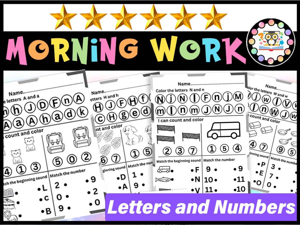 An educational teaching resource from LAMO entitled Alphabet & Numbers Worksheets Review Kindergarten Morning Work Letter downloadable at Teach Simple.