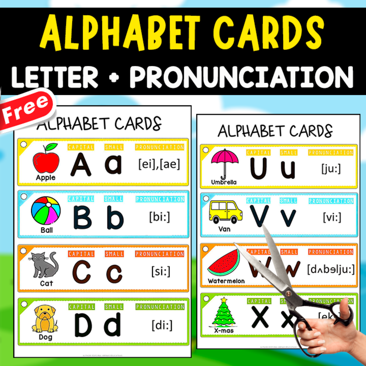 An educational teaching resource from EDITORIAL LAURA EDUCA entitled ALPHABET CARDS | LETTER + PRONUNCIATION downloadable at Teach Simple.