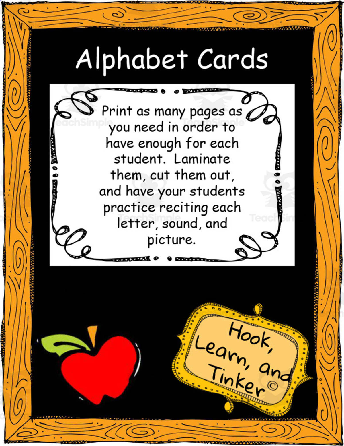 An educational teaching resource from Hook Learn and Tinker entitled Alphabet Cards downloadable at Teach Simple.