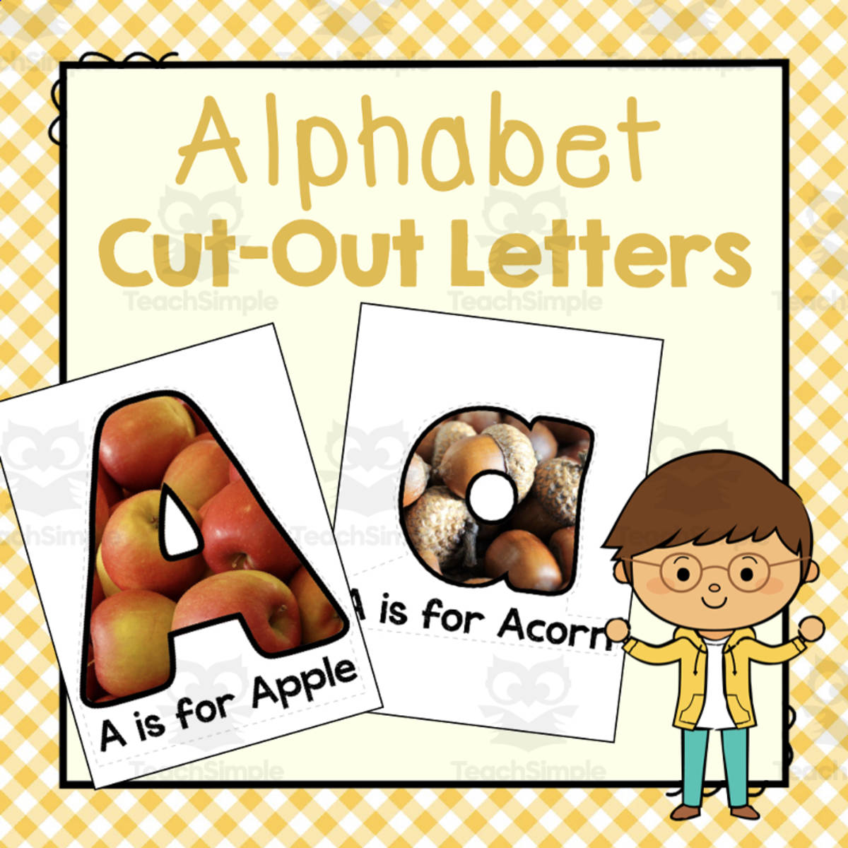An educational teaching resource from Simply Schoolgirl entitled Alphabet Cut-Out Photos | Letter of the Week Activity Book downloadable at Teach Simple.