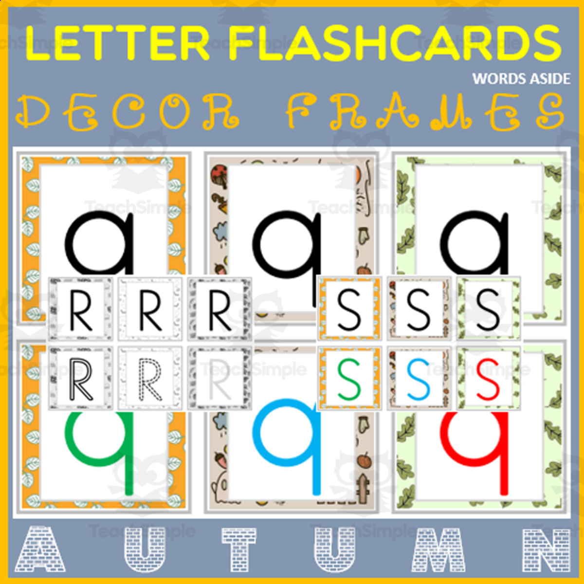 An educational teaching resource from WORDS ASIDE entitled Alphabet Decoration Flash Cards Letters Fall downloadable at Teach Simple.