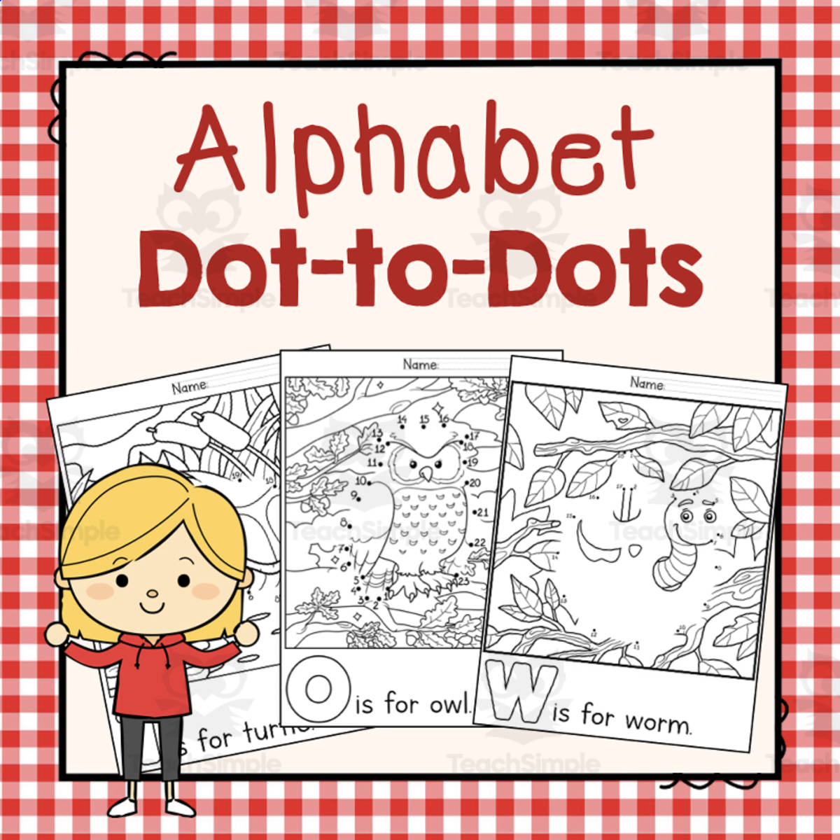 An educational teaching resource from Simply Schoolgirl entitled Alphabet Dot-to-Dots | Letter of the Week Activity Book downloadable at Teach Simple.
