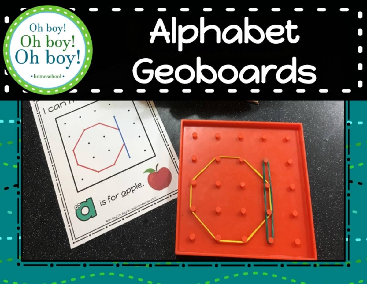 An educational teaching resource from Oh Boy Homeschool entitled Alphabet Geoboards downloadable at Teach Simple.