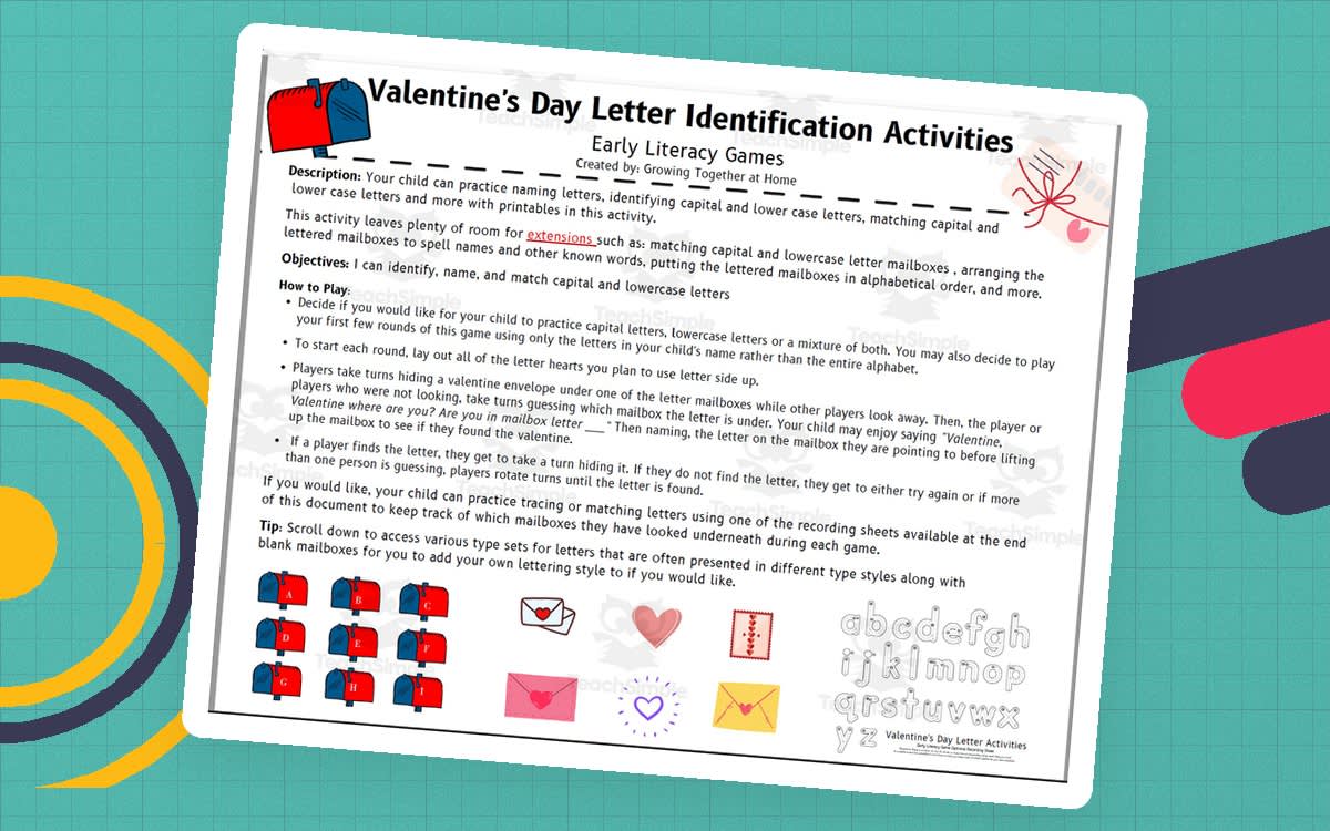 An educational teaching resource from Sprout & Inspire entitled Alphabet Identification Game & Activities: Valentine's Day Themed downloadable at Teach Simple.