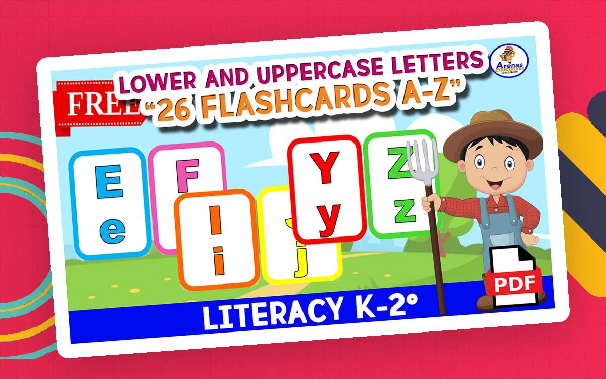 An educational teaching resource from EDITORIAL LAURA EDUCA entitled ALPHABET LETTERS LOWER AND UPPERCASE - 26 Flashcards downloadable at Teach Simple.
