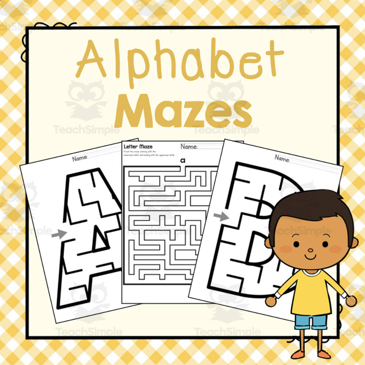An educational teaching resource from Simply Schoolgirl entitled Alphabet Mazes | Letter of the Week Activity Book downloadable at Teach Simple.