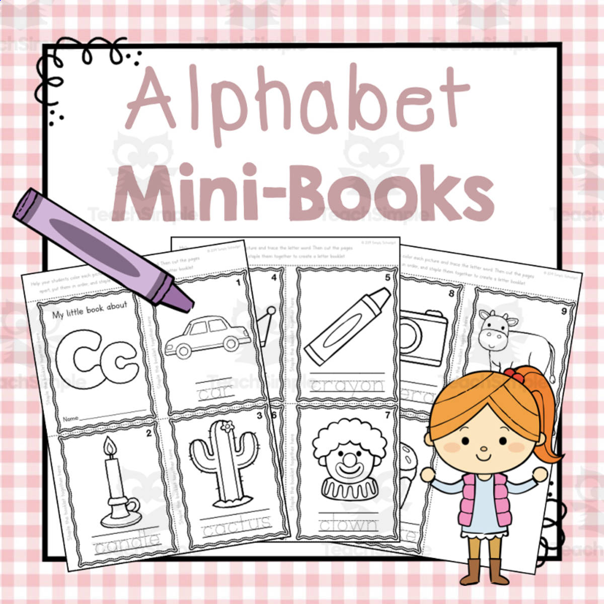 An educational teaching resource from Simply Schoolgirl entitled Alphabet Mini Books | Letter of the Week Activity Book downloadable at Teach Simple.