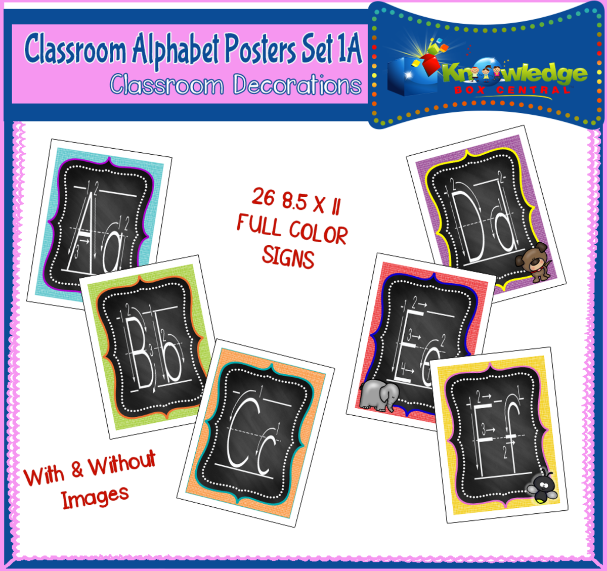 An educational teaching resource from Knowledge Box Central entitled Alphabet Posters Set 1A - Classroom Decorations - EBOOK downloadable at Teach Simple.