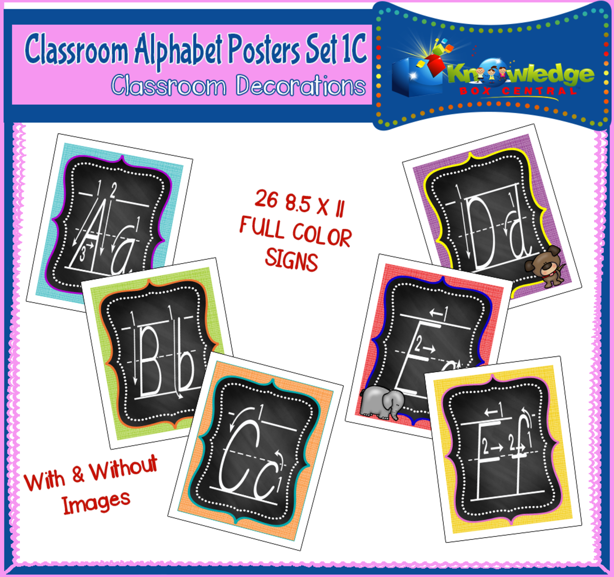 An educational teaching resource from Knowledge Box Central entitled Alphabet Posters Set 1C - Classroom Decorations - EBOOK downloadable at Teach Simple.