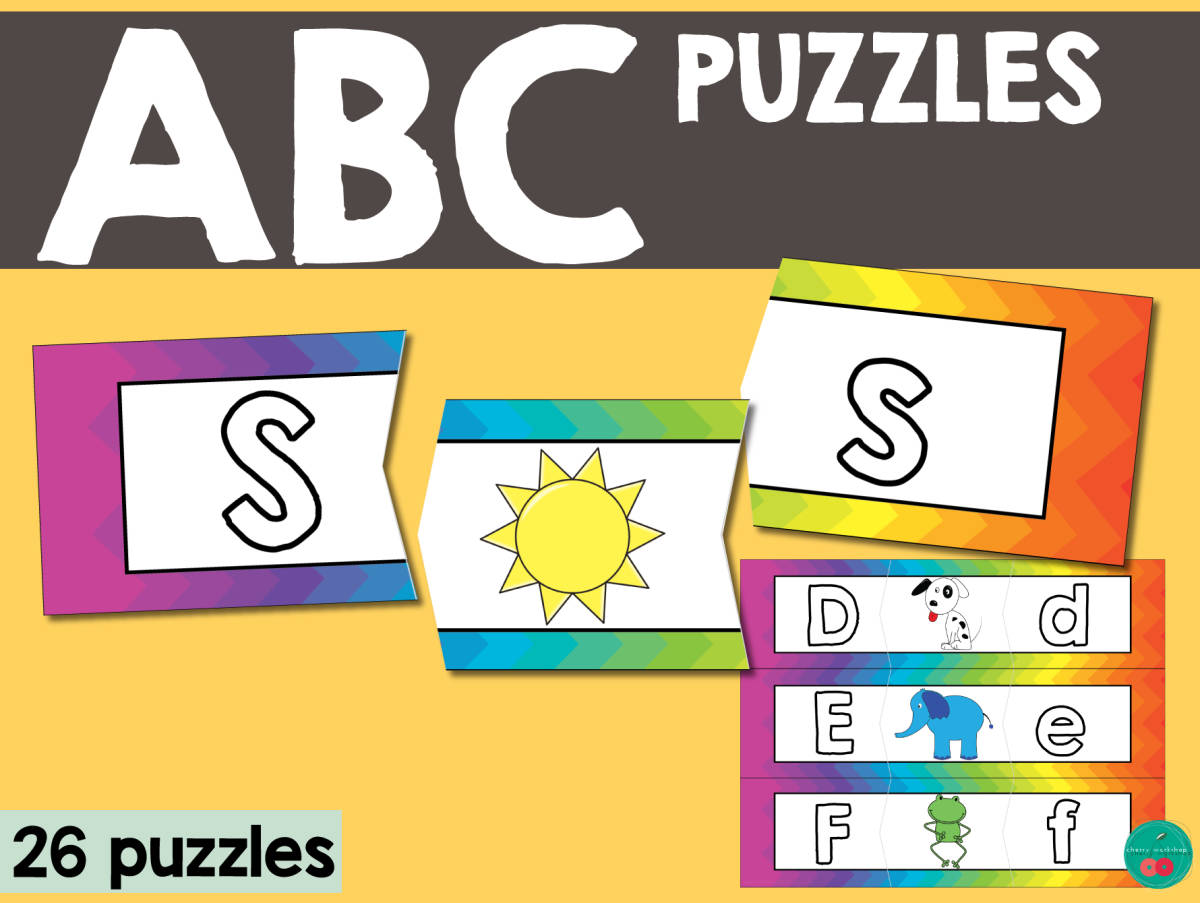 An educational teaching resource from Cherry Workshop entitled Alphabet Puzzle: Rainbow Theme downloadable at Teach Simple.