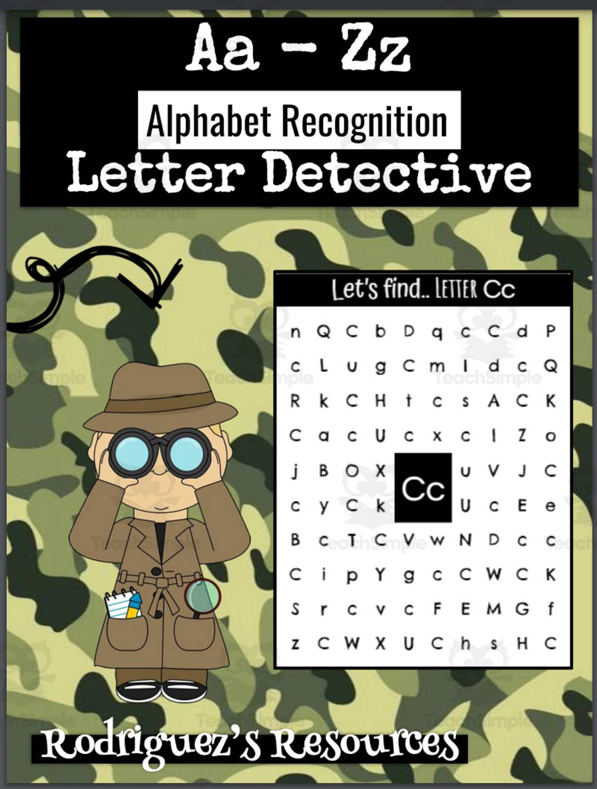 An educational teaching resource from Rodriguez's Resources entitled Alphabet Recognition downloadable at Teach Simple.