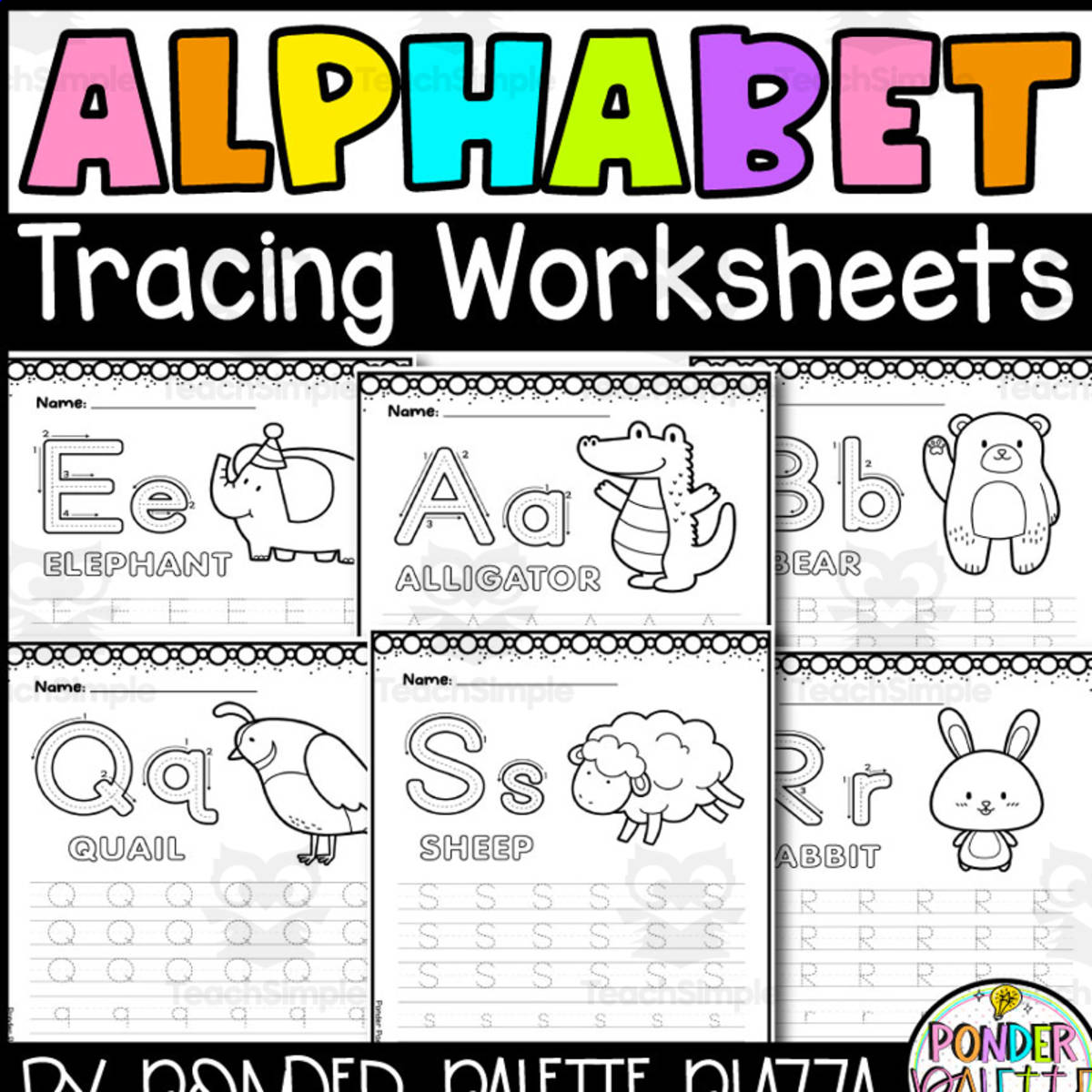 An educational teaching resource from Ponder Palette Plazza entitled Alphabet Tracing Worksheets - Uppercase and Lowercase downloadable at Teach Simple.