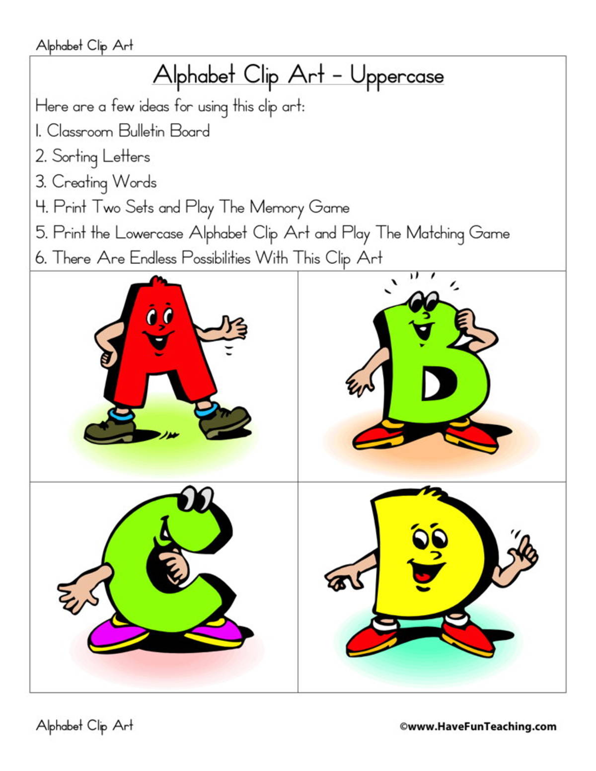 An educational teaching resource from Have Fun Teaching entitled Alphabet Uppercase Letters Clip Art downloadable at Teach Simple.