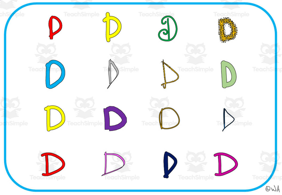 An educational teaching resource from WORDS ASIDE entitled Alphabet Visual Cards - Letter D Mat downloadable at Teach Simple.