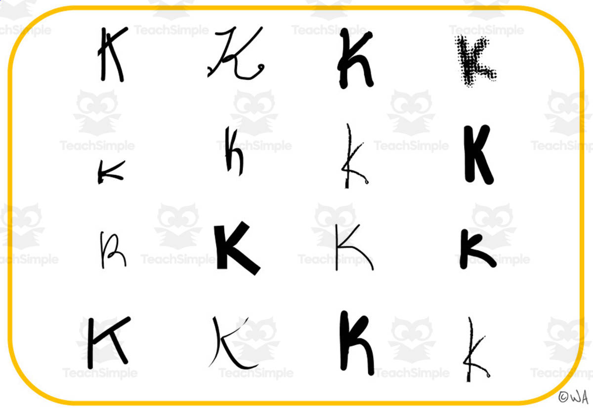 An educational teaching resource from WORDS ASIDE entitled Alphabet Visual Cards - Letter K Mats downloadable at Teach Simple.