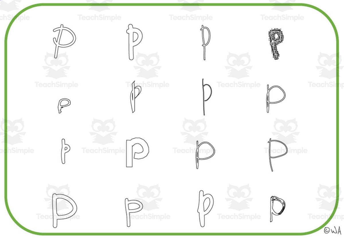 An educational teaching resource from WORDS ASIDE entitled Alphabet Visual Cards - Letter P Mats downloadable at Teach Simple.