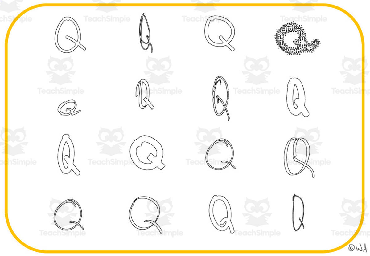 An educational teaching resource from WORDS ASIDE entitled Alphabet Visual Cards - Letter Q Mats downloadable at Teach Simple.