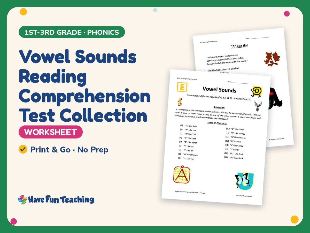 Alphabet Worksheet: Vowel Sounds Reading – 1st-3rd Grade Phonics preview