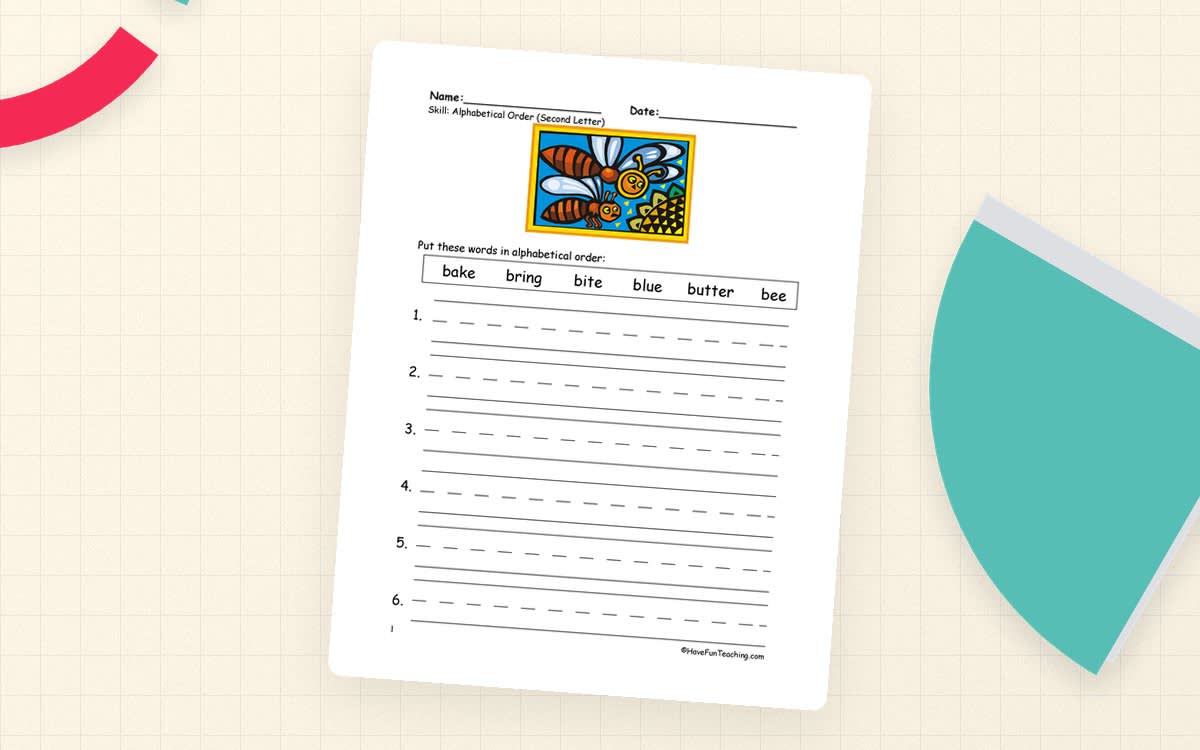 An educational teaching resource from Have Fun Teaching entitled Alphabetical Order To The Second Letter Worksheet downloadable at Teach Simple.