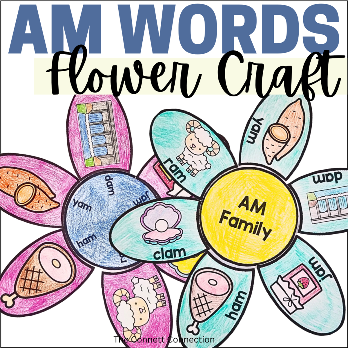 An educational teaching resource from The Connett Connection entitled AM Word Family Flower Craft downloadable at Teach Simple.