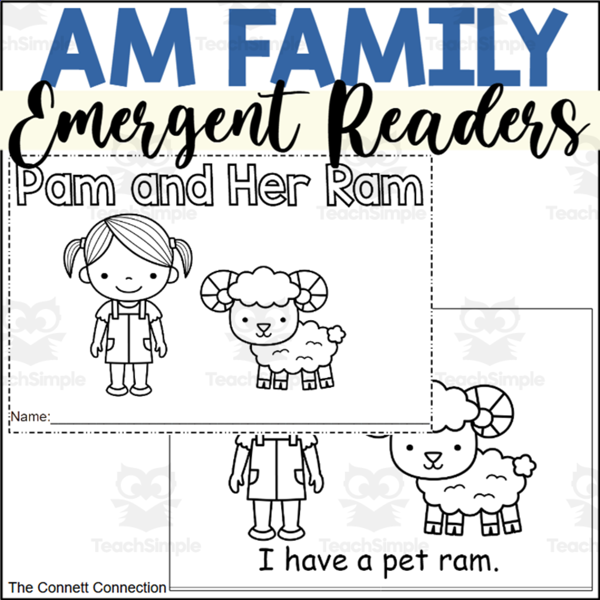 An educational teaching resource from The Connett Connection entitled AM Words Emergent Reader: Pam and Her Ram downloadable at Teach Simple.