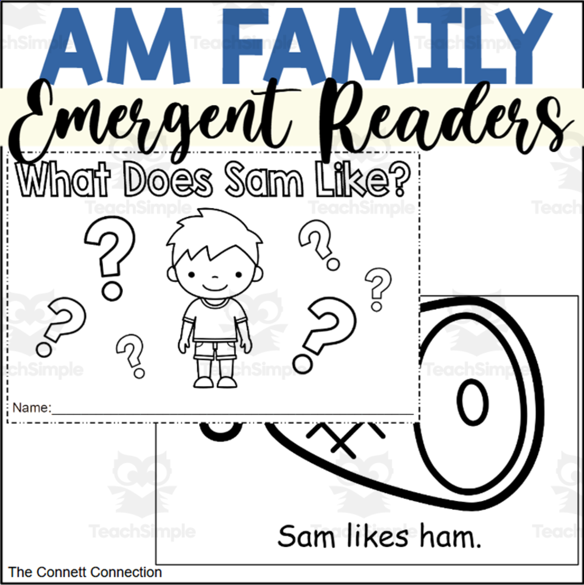 An educational teaching resource from The Connett Connection entitled AM Words Emergent Reader: What Does Sam Like? downloadable at Teach Simple.