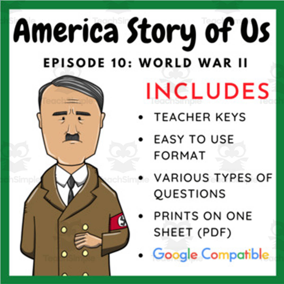 An educational teaching resource from EduPal Learning entitled America Story of Us: Episode 10 - "World War II" - Complete Video Guid downloadable at Teach Simple.