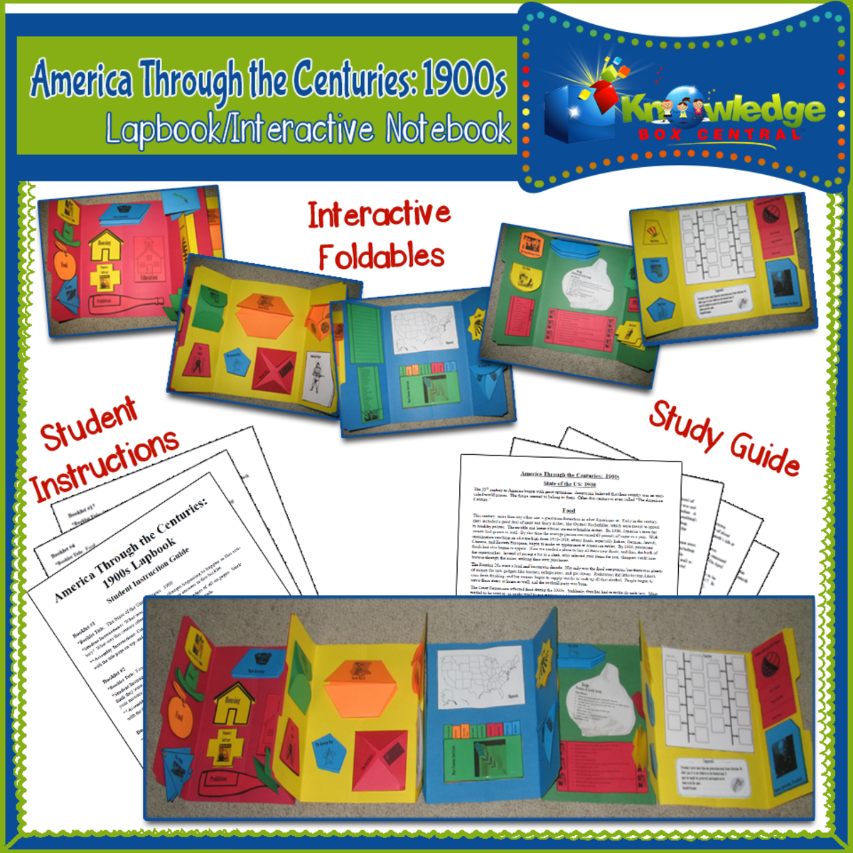 An educational teaching resource from Knowledge Box Central entitled America Through the Centuries:  1900s Lapboook / Interactive Notebook - EBOOK downloadable at Teach Simple.