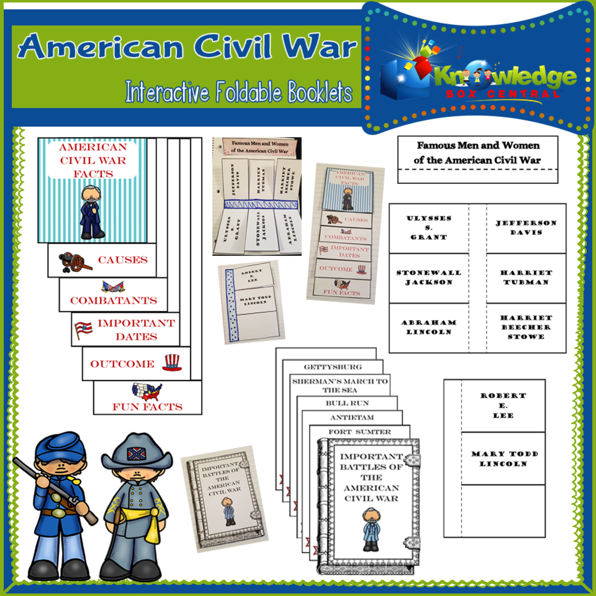 An educational teaching resource from Knowledge Box Central entitled American Civil War Interactive Foldable Booklets - EBOOK downloadable at Teach Simple.