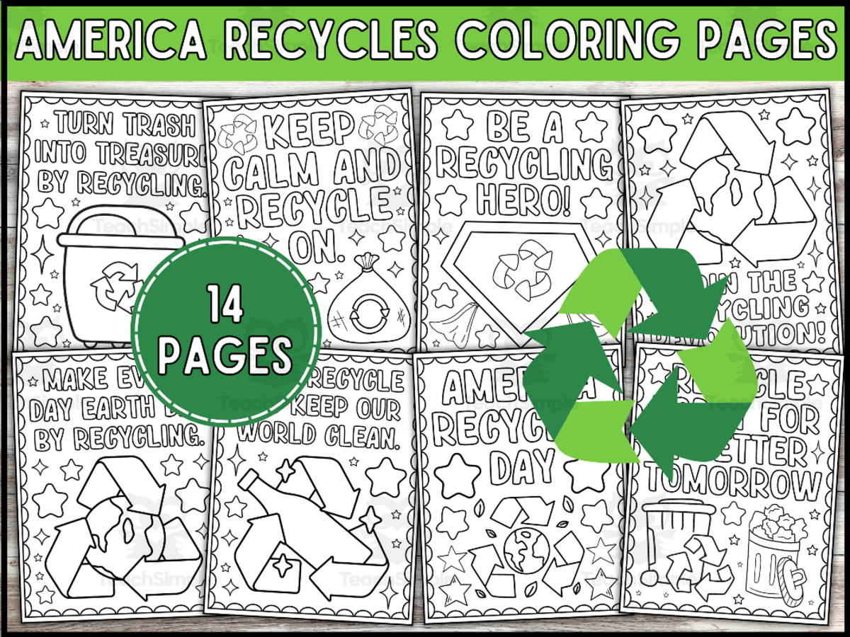 An educational teaching resource from Wonderland School entitled American Recycles Day Coloring Pages | Earth Day Coloring Sheets downloadable at Teach Simple.
