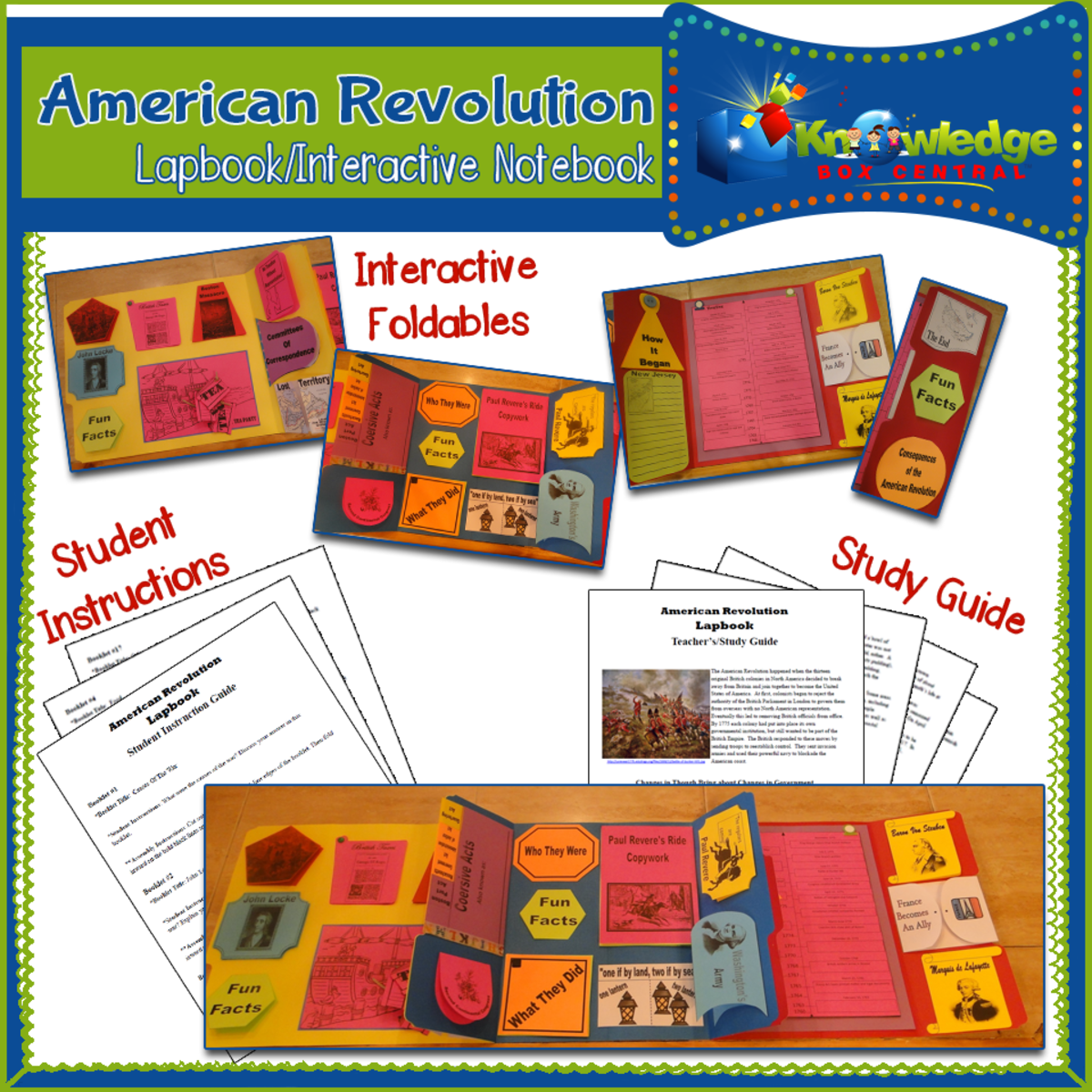 An educational teaching resource from Knowledge Box Central entitled American Revolution Lapbook / Interactive Notebook - EBOOK downloadable at Teach Simple.