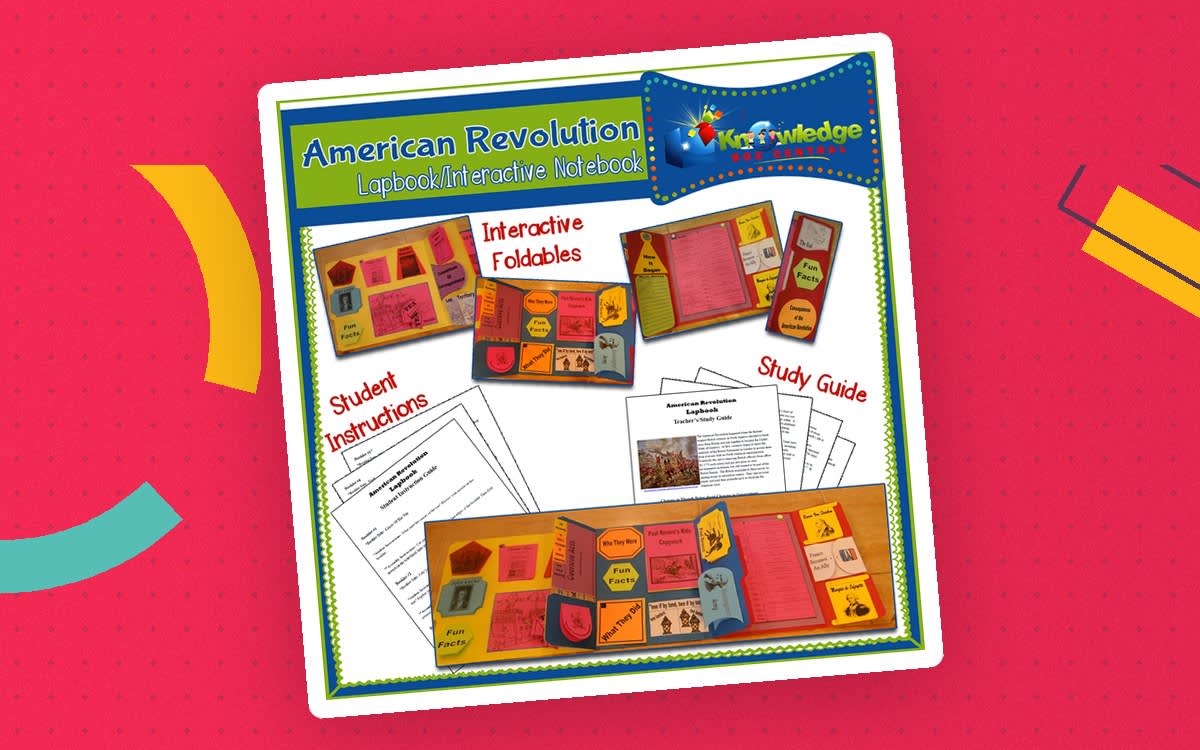 An educational teaching resource from Knowledge Box Central entitled American Revolution Lapbook / Interactive Notebook - EBOOK downloadable at Teach Simple.