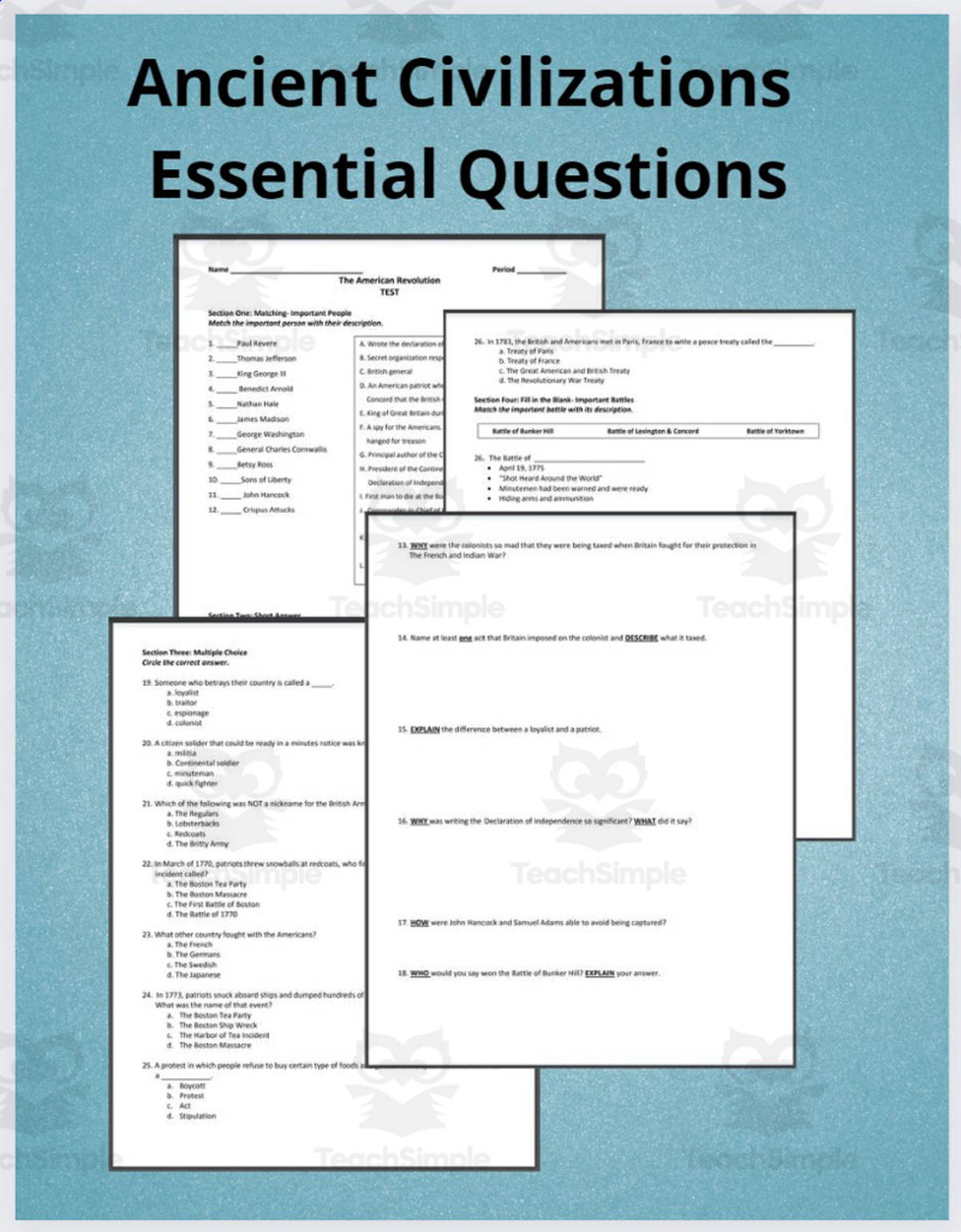 An educational teaching resource from Katie Maurice entitled American Revolution Test downloadable at Teach Simple.