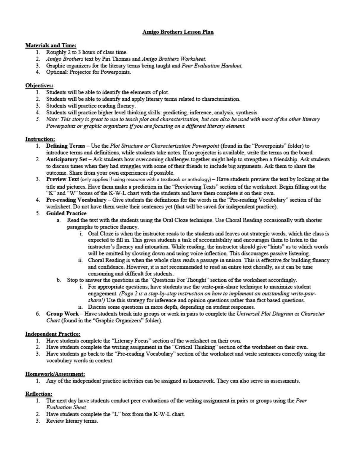 An educational teaching resource from Quality Teaching Products entitled Amigo Brothers: Full Lesson Plan w/ PowerPoints & Graphic Organizers downloadable at Teach Simple.