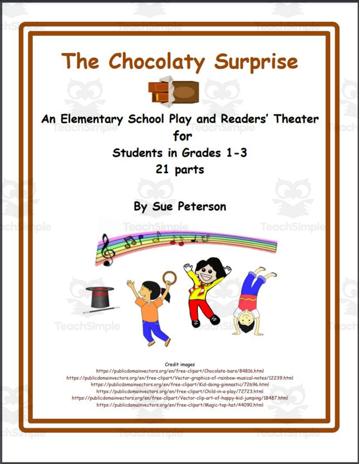 An educational teaching resource from Sue Peterson entitled An Elementary School Play: The Chocolaty Surprise downloadable at Teach Simple.