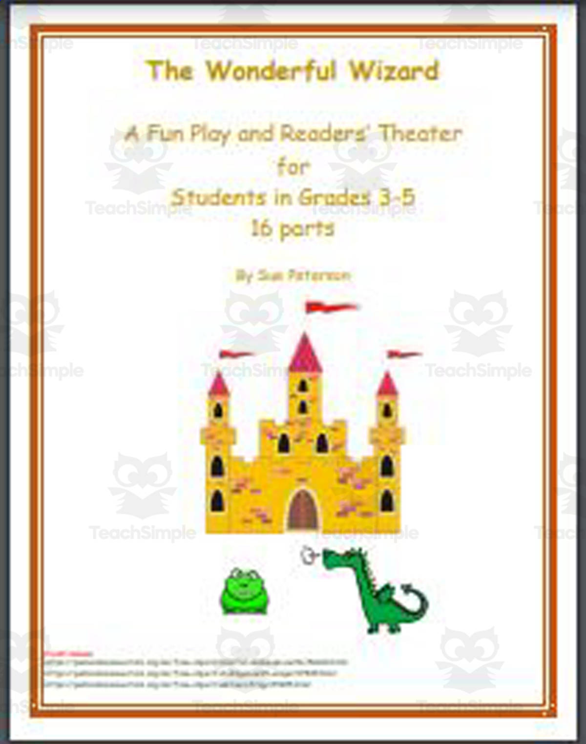 An educational teaching resource from Sue Peterson entitled An Elementary School Play: The Wonderful Wizard downloadable at Teach Simple.