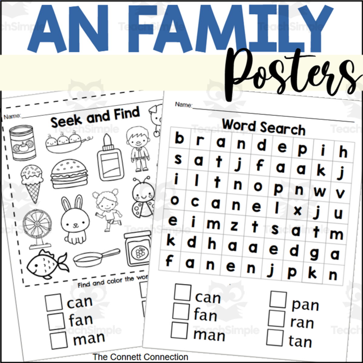 An educational teaching resource from The Connett Connection entitled AN Word Family Fun Worksheets downloadable at Teach Simple.