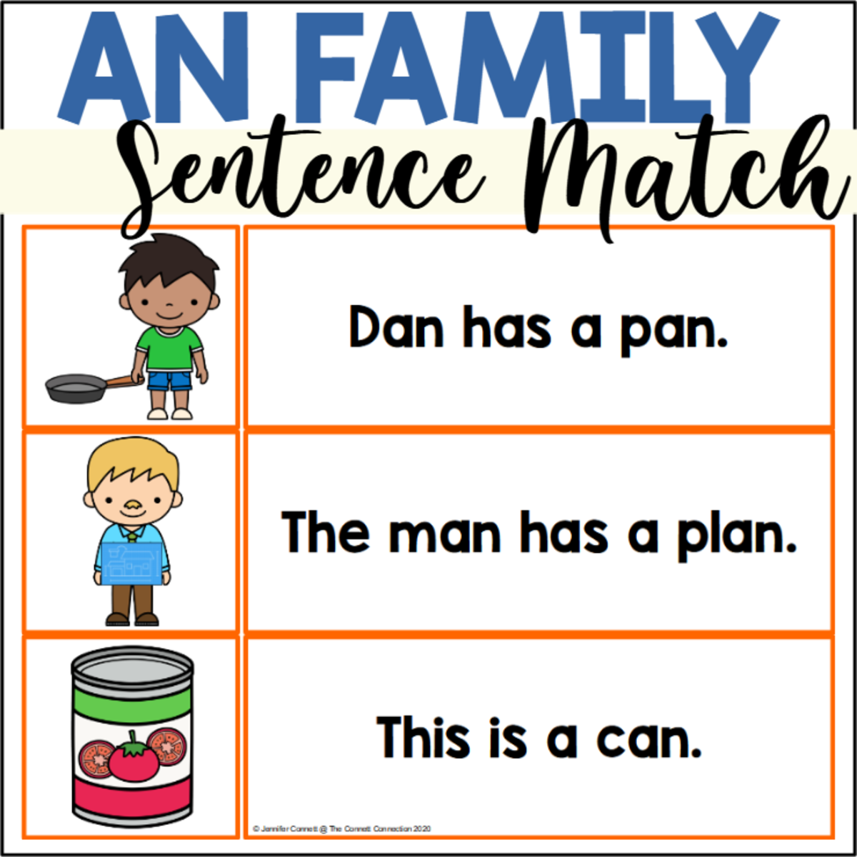 An educational teaching resource from The Connett Connection entitled AN Word Family Sentence Matching downloadable at Teach Simple.