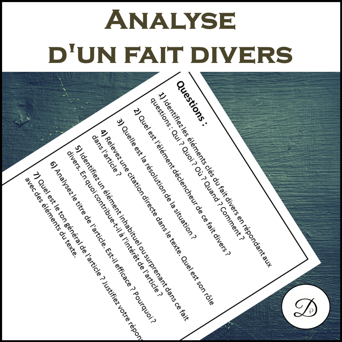 An educational teaching resource from French with Paul David entitled Analyse d'un Fait Divers – French Lesson downloadable at Teach Simple.