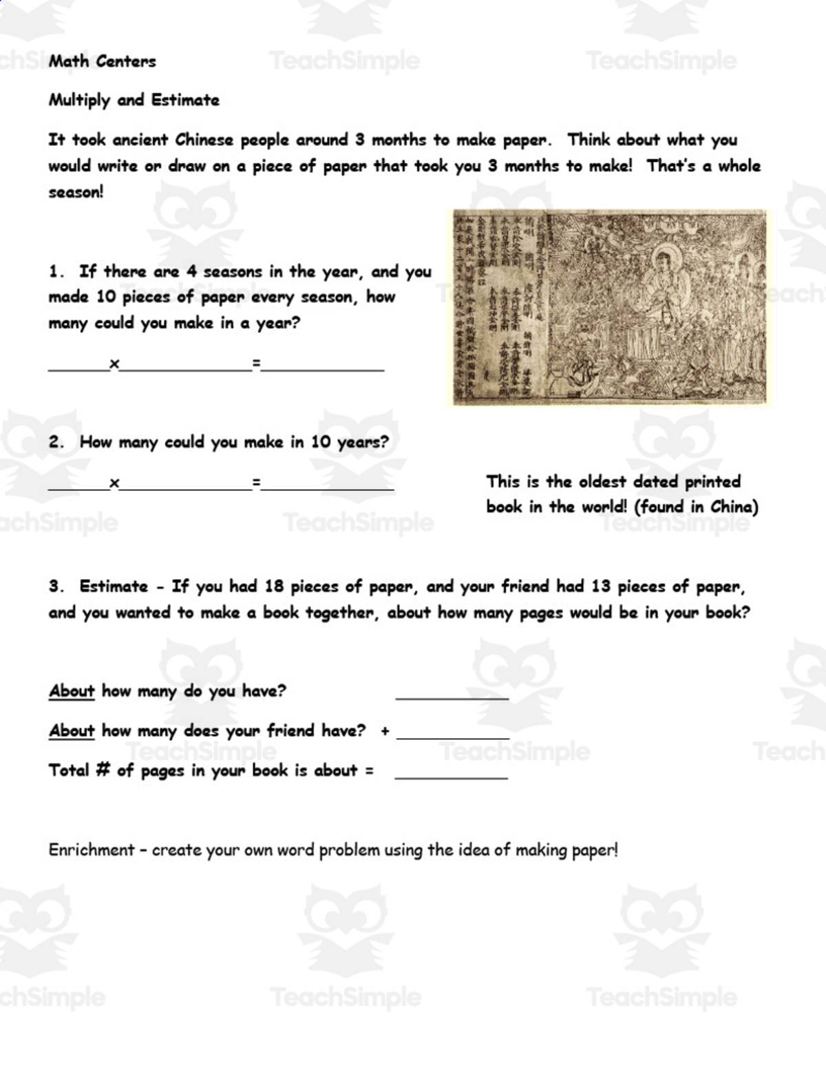 An educational teaching resource from Anyone Can Learn entitled Ancient Asia Math Center downloadable at Teach Simple.