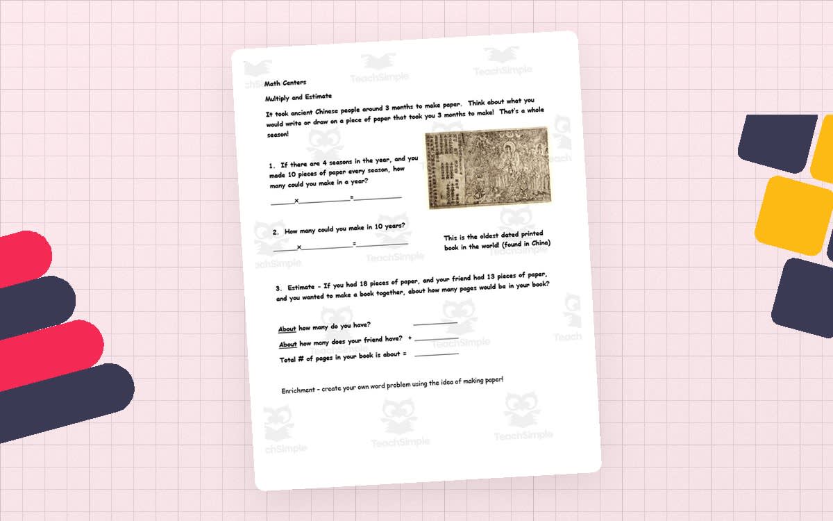 An educational teaching resource from Anyone Can Learn entitled Ancient Asia Math Center downloadable at Teach Simple.