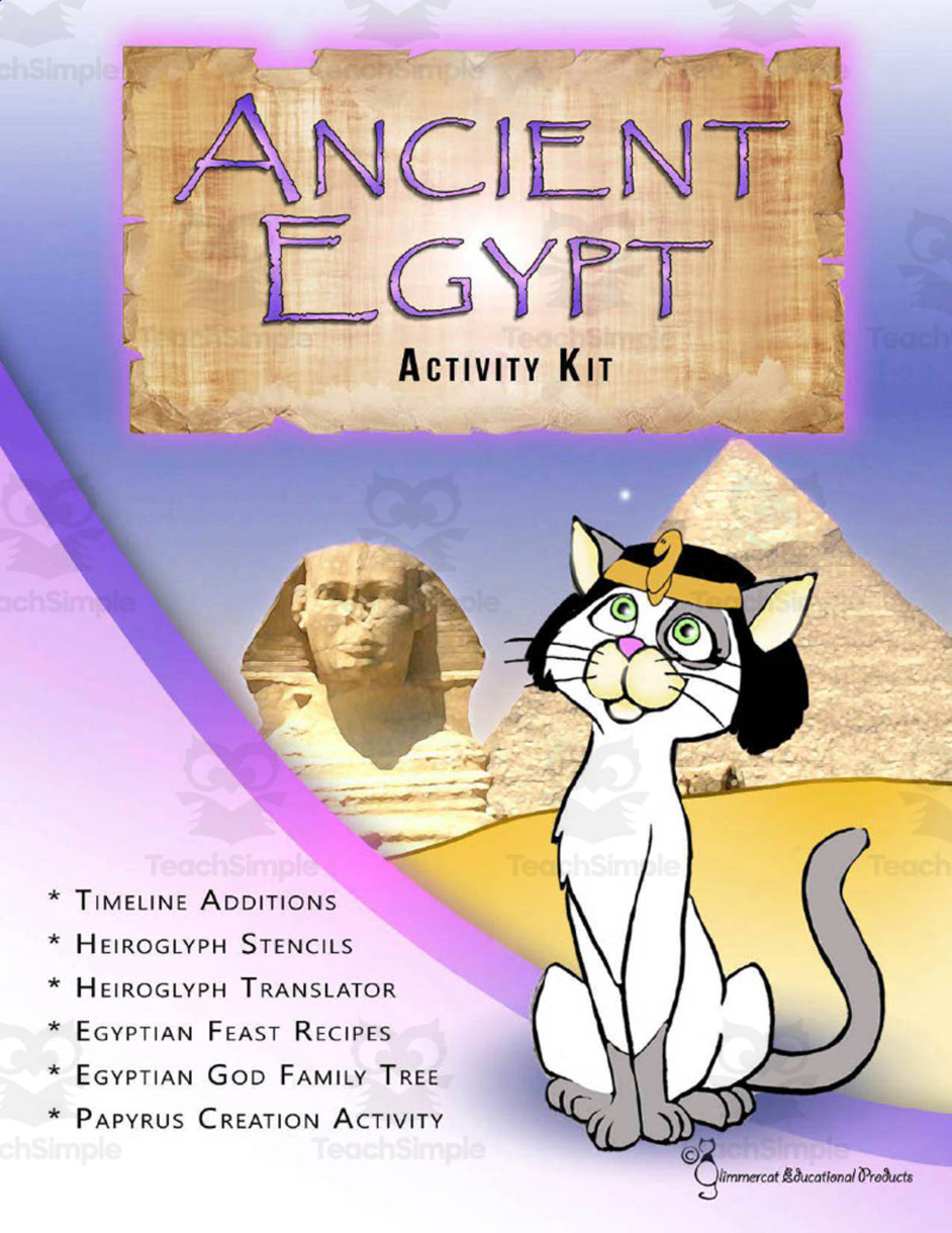 An educational teaching resource from Glimmercat Education entitled Ancient Egypt Activity Kit downloadable at Teach Simple.